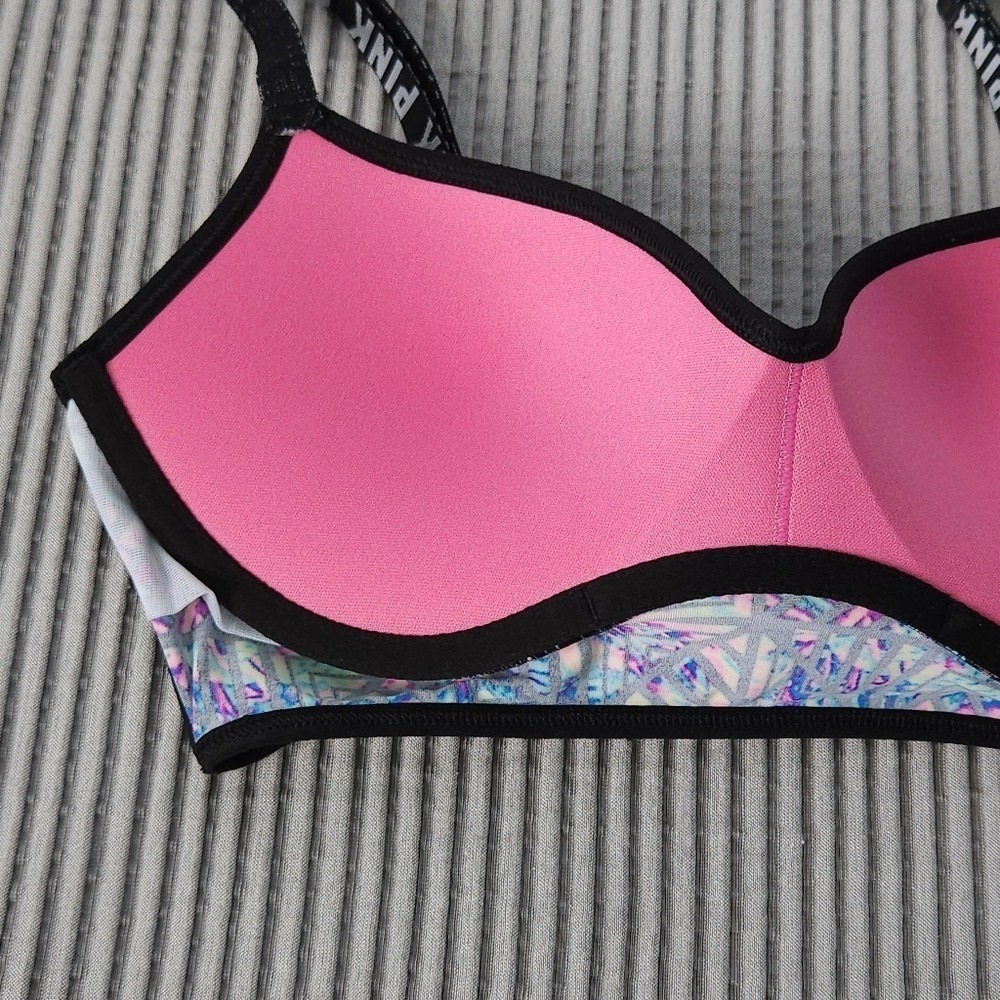 PINK Victoria's Secret Bralette Small Holographic Geometric Print Y2K Retro - Picture 4 of 7